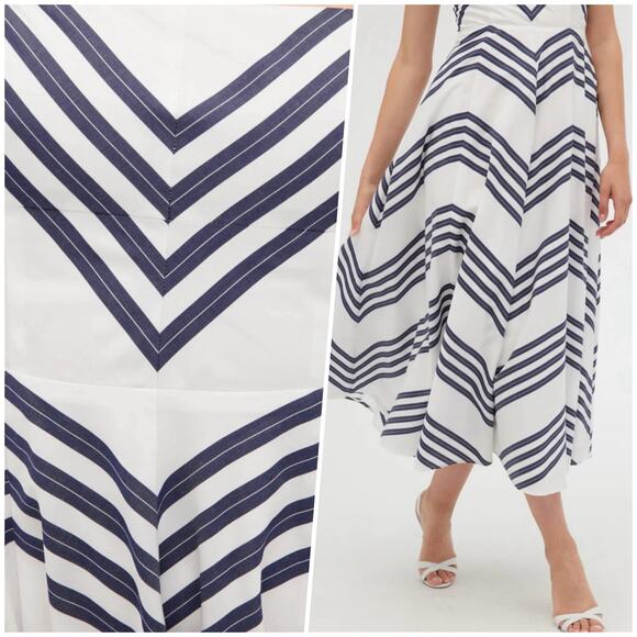 Hill House | Women | The Margot Navy Chevron Stripe Poplin Midi Dress | Sz Large - Picture 15 of 15